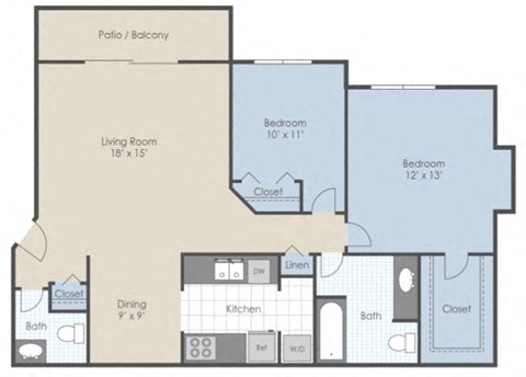 2 Bedroom Floor Plan at The Element @ St Andrews, Mishawaka, IN